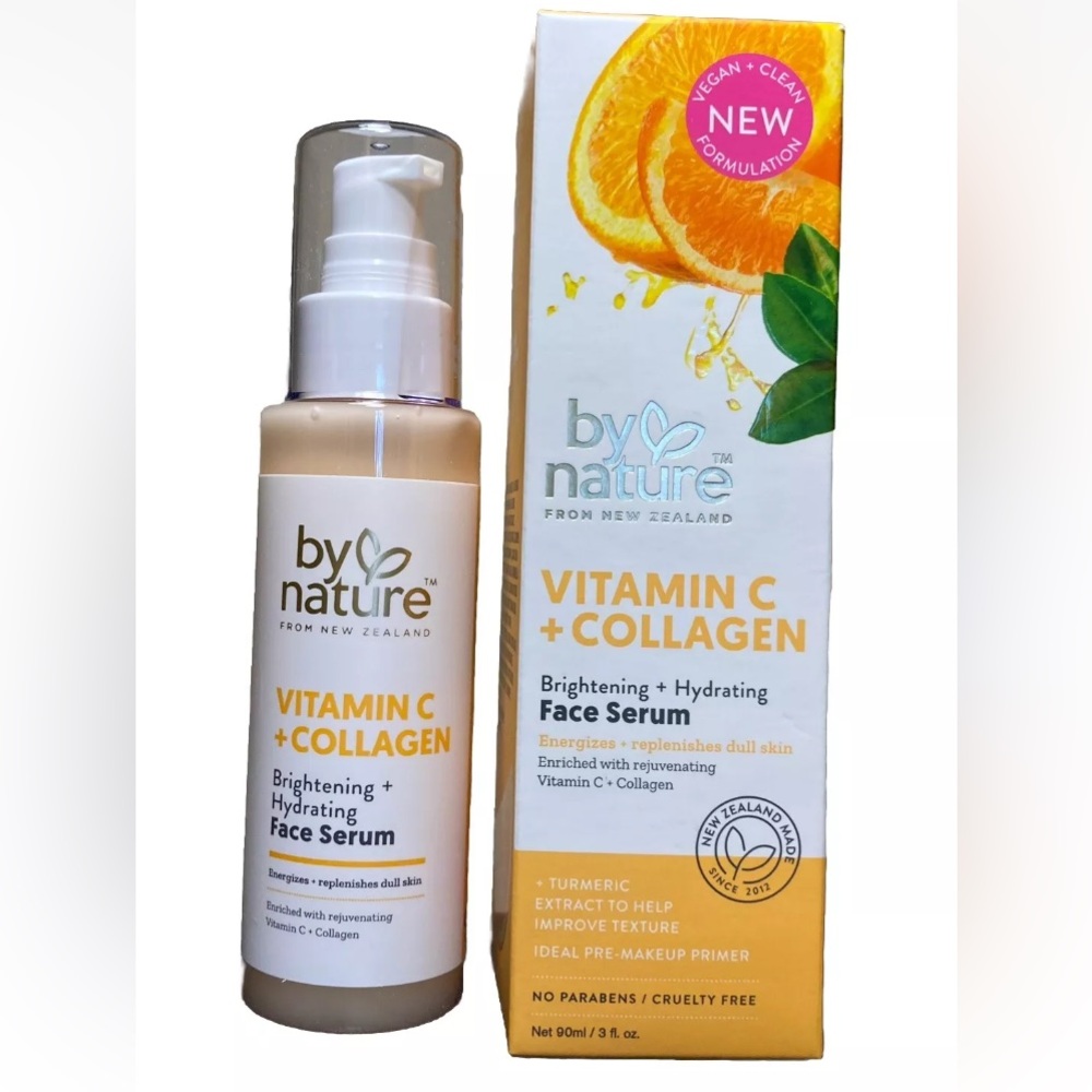BY NATURE FROM ZEALAND VITAMIN C +COLLAGEN BRIGHTENING +HYDRATING FACE SERUM